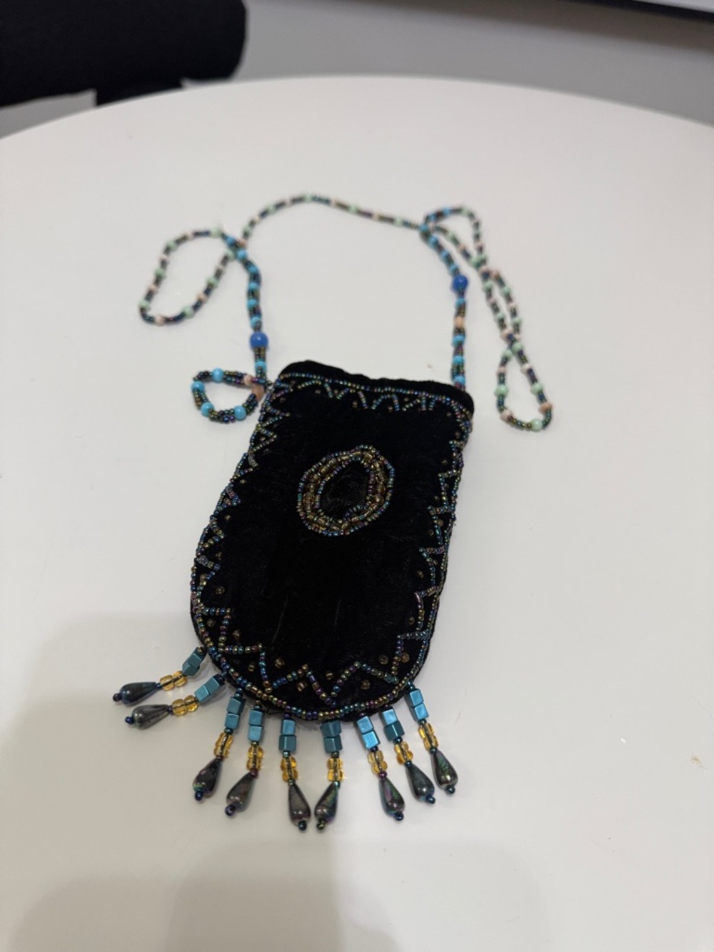 Beaded Velvet Mini Crossbody Bag in Black boho style - Picture 2 of 3